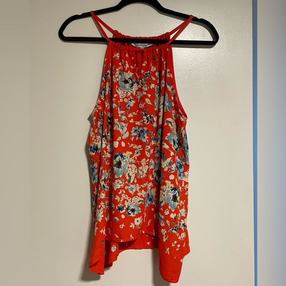 Collective Concepts Red Yellow & Blue Floral Krissa Keyhole Halter Blouse Large